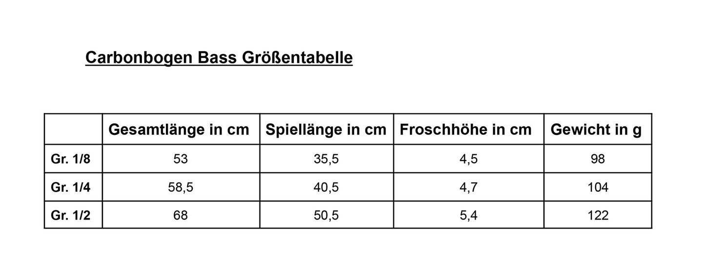 Bassbogen für Kinder, Carbon, dt. Frosch, Gr. 1/2, 1/4, 1/8